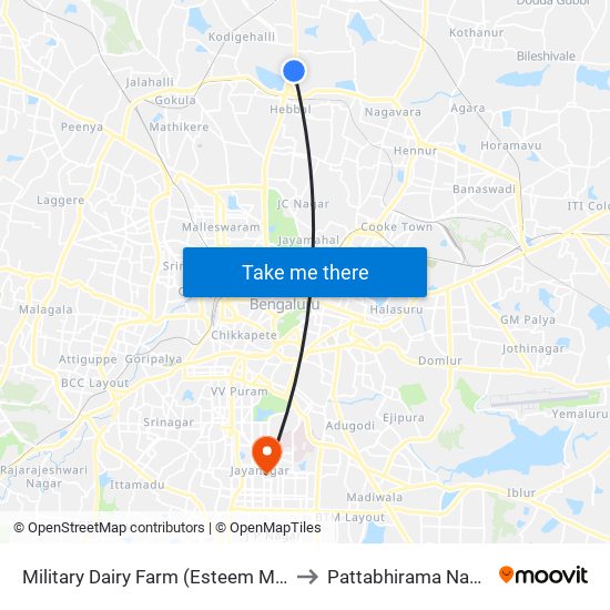 Military Dairy Farm (Esteem Mall) to Pattabhirama Nagar map