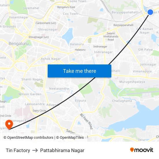 Tin Factory to Pattabhirama Nagar map