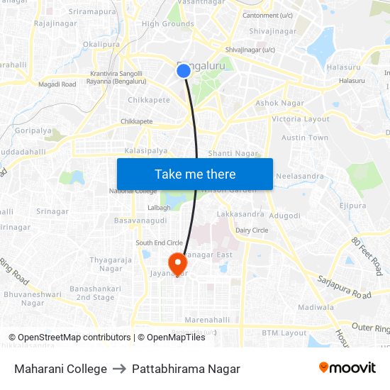 Maharani College to Pattabhirama Nagar map
