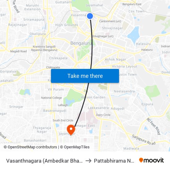 Vasanthnagara (Ambedkar Bhavana) to Pattabhirama Nagar map