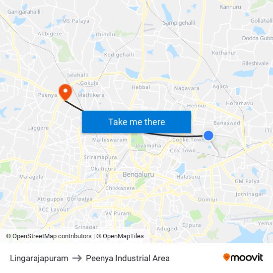 Lingarajapuram to Peenya Industrial Area map