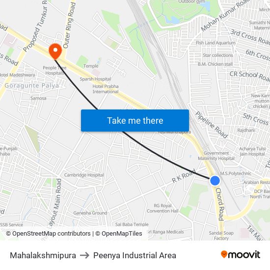 Mahalakshmipura to Peenya Industrial Area map