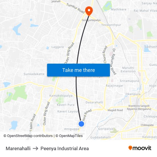 Marenahalli to Peenya Industrial Area map