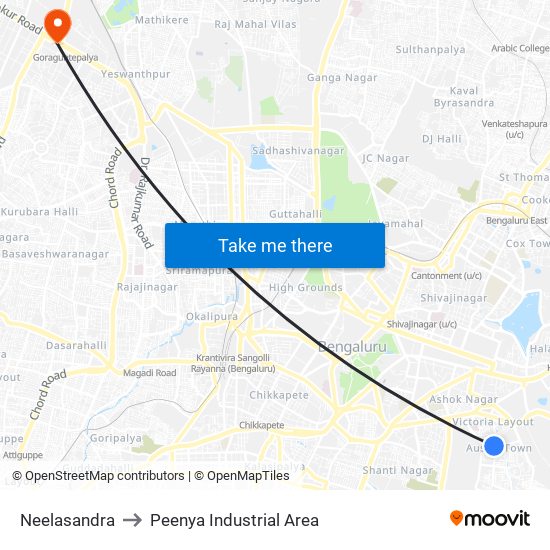 Neelasandra to Peenya Industrial Area map