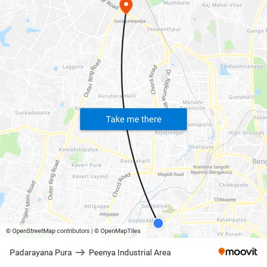 Padarayana Pura to Peenya Industrial Area map