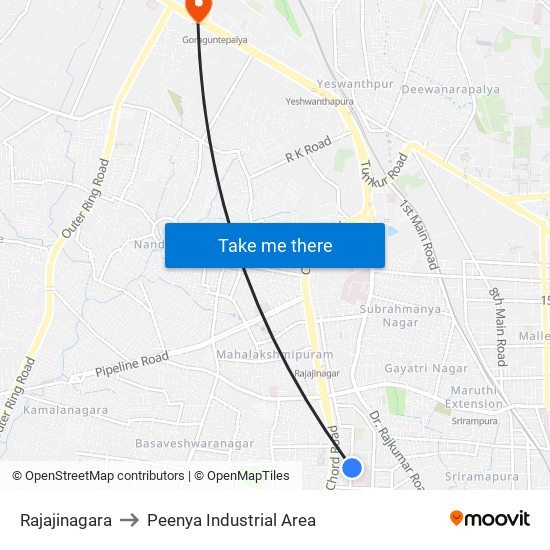 Rajajinagara to Peenya Industrial Area map