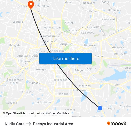 Kudlu Gate to Peenya Industrial Area map