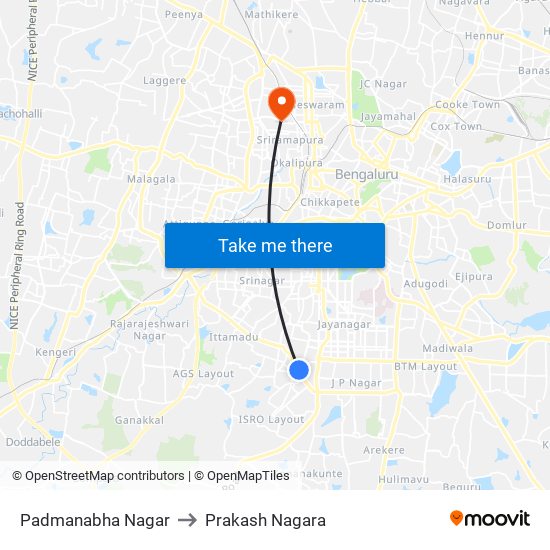 Padmanabha Nagar to Prakash Nagara map