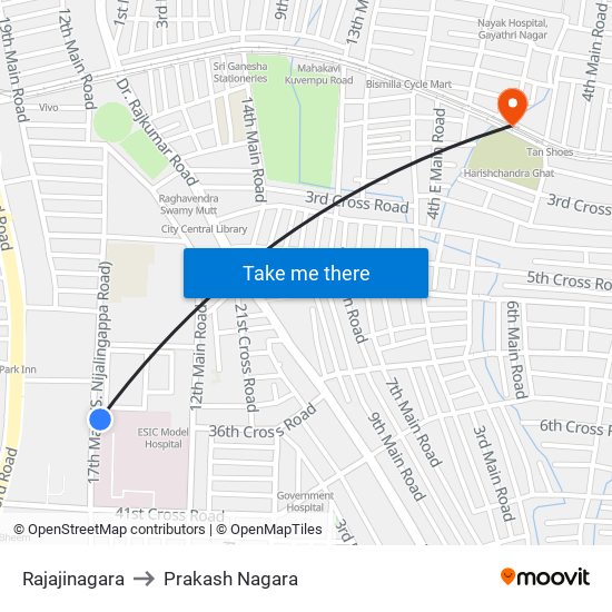 Rajajinagara to Prakash Nagara map