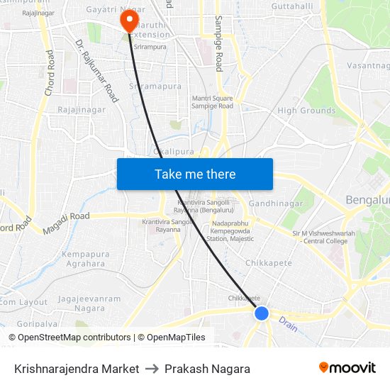 Krishnarajendra Market to Prakash Nagara map