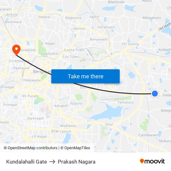 Kundalahalli Gate to Prakash Nagara map