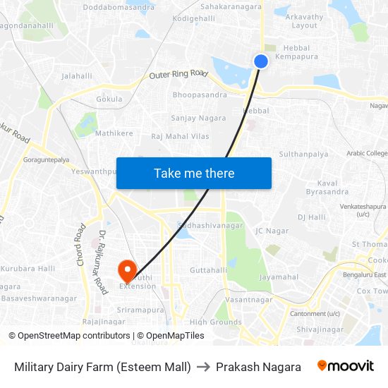 Military Dairy Farm (Esteem Mall) to Prakash Nagara map