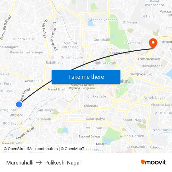 Marenahalli to Pulikeshi Nagar map