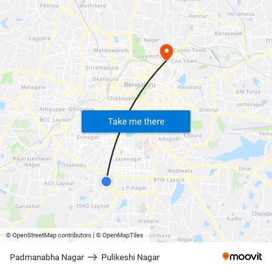 Padmanabha Nagar to Pulikeshi Nagar map