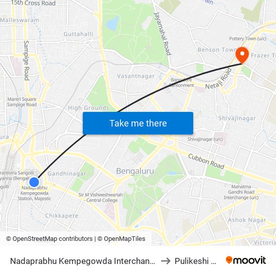Nadaprabhu Kempegowda Interchange, Majestic to Pulikeshi Nagar map