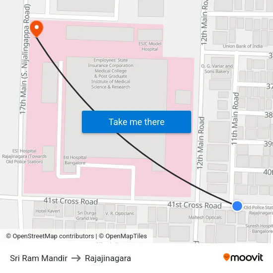 Sri Ram Mandir to Rajajinagara map
