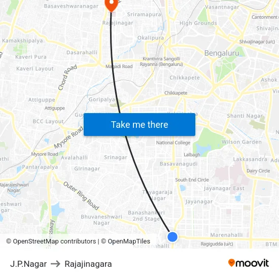 J.P.Nagar to Rajajinagara map