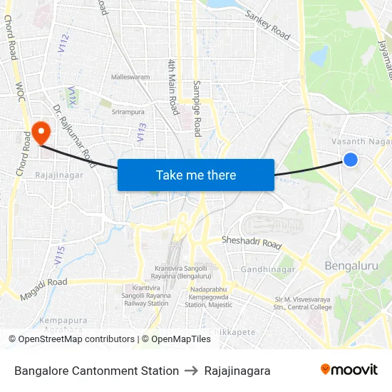 Bangalore Cantonment Station to Rajajinagara map