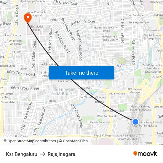 Ksr Bengaluru to Rajajinagara map