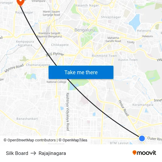 Silk Board to Rajajinagara map