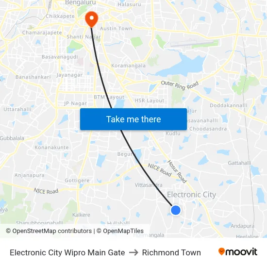 Electronic City Wipro Main Gate to Richmond Town map