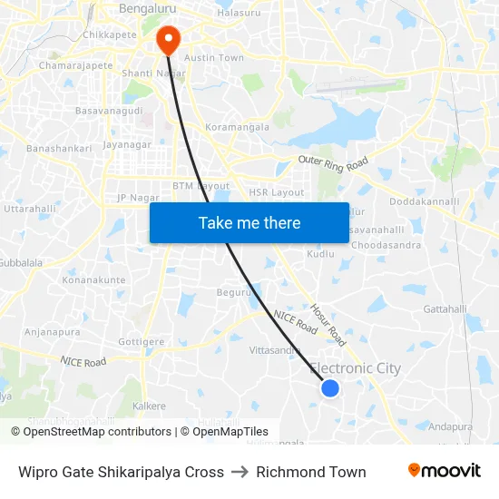 Wipro Gate Shikaripalya Cross to Richmond Town map