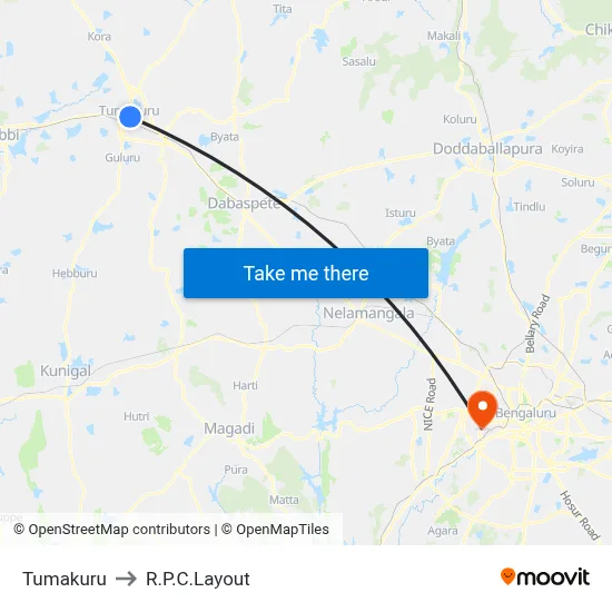 Tumakuru to R.P.C.Layout map