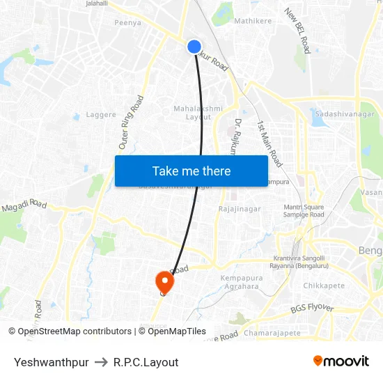 येशवंतपुर to आर.पी.सी. लेआउट map