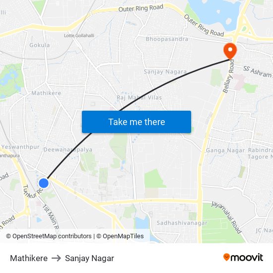 Mathikere to Sanjay Nagar map