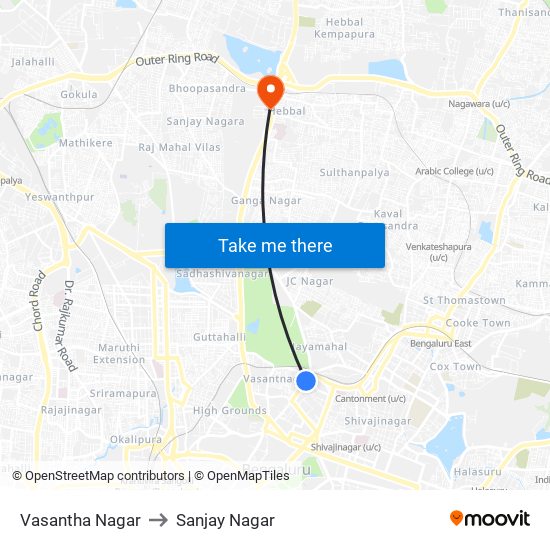 Vasantha Nagar to Sanjay Nagar map