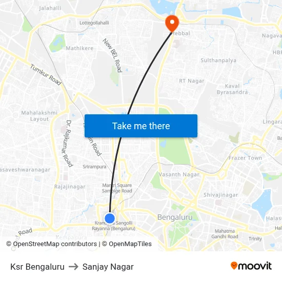 Ksr Bengaluru to Sanjay Nagar map