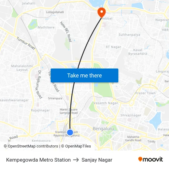 Kempegowda Metro Station to Sanjay Nagar map