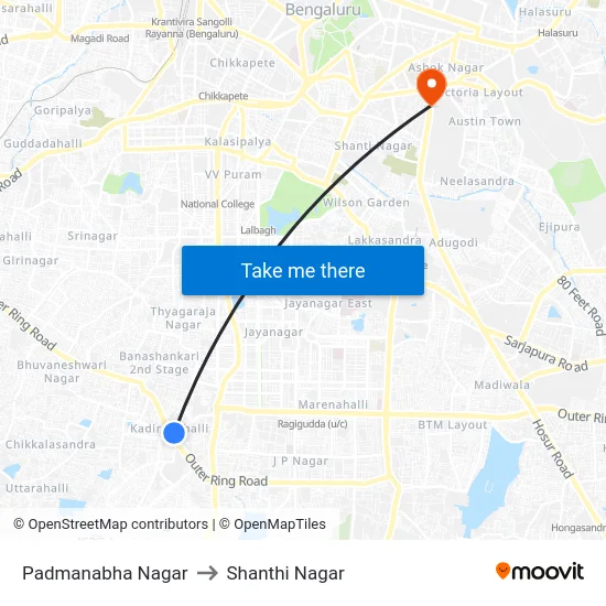 Padmanabha Nagar to Shanthi Nagar map