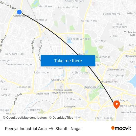 Peenya Industrial Area to Shanthi Nagar map