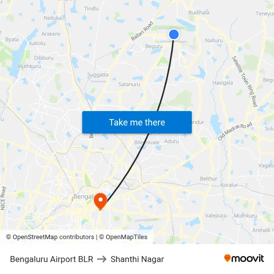 Bengaluru Airport BLR to Shanthi Nagar map