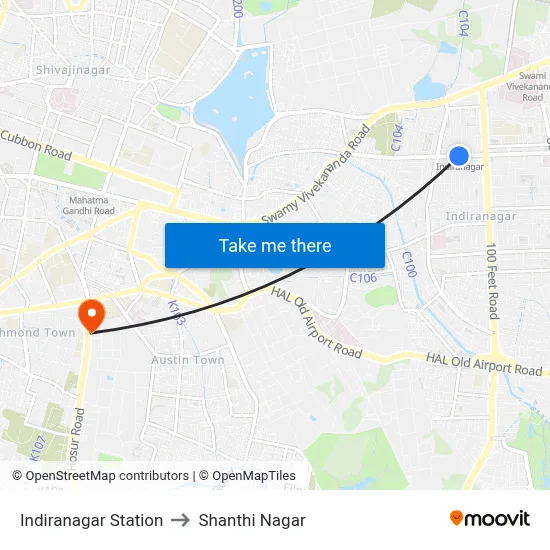Indiranagar Station to Shanthi Nagar map