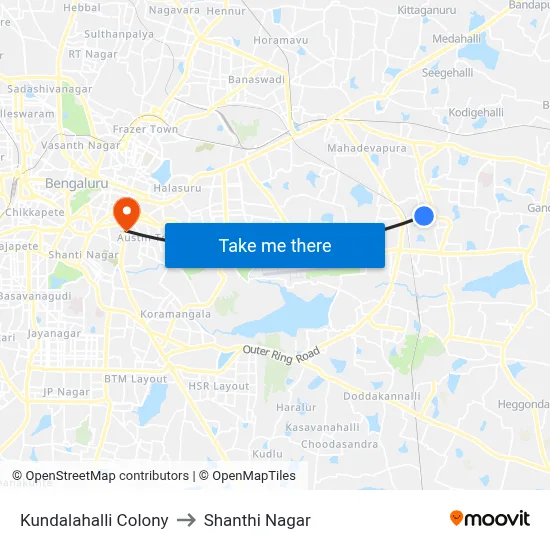 Kundalahalli Colony to Shanthi Nagar map