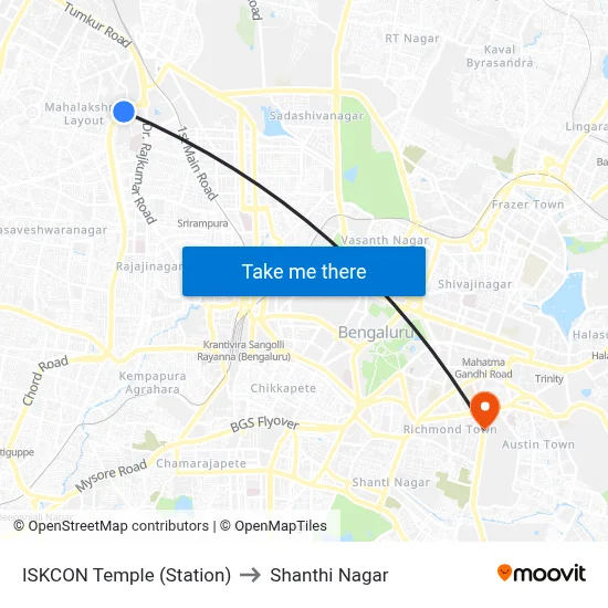 ISKCON Temple (Station) to Shanthi Nagar map