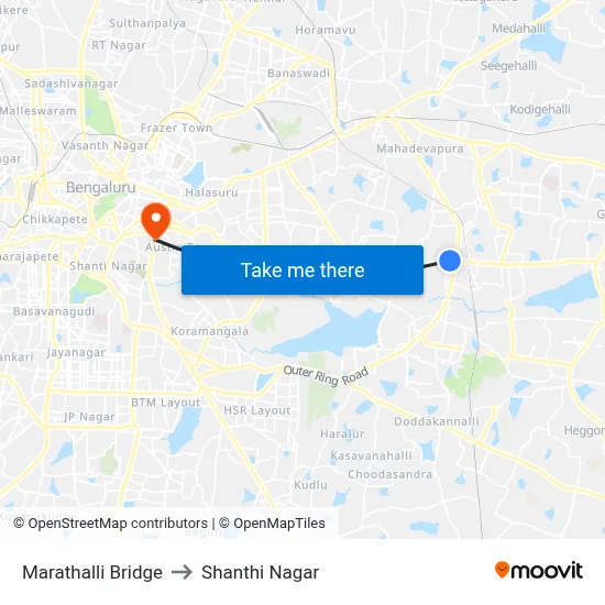 Marathalli Bridge to Shanthi Nagar map