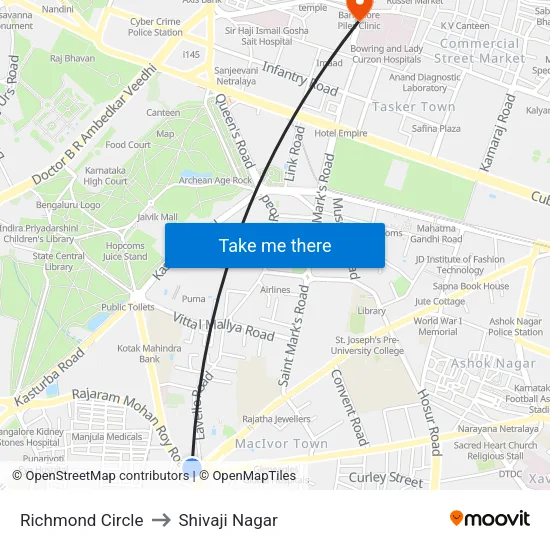 Richmond Circle to Shivaji Nagar map