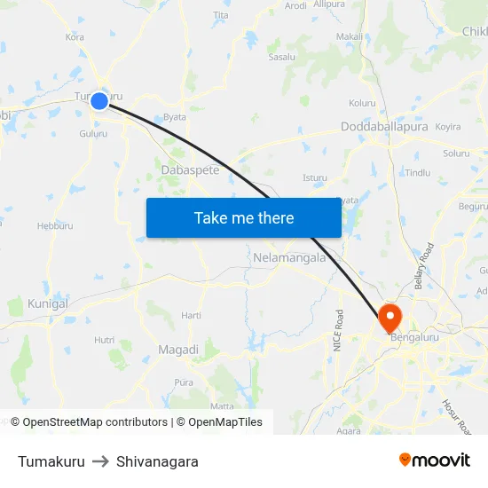 Tumakuru to Shivanagara map
