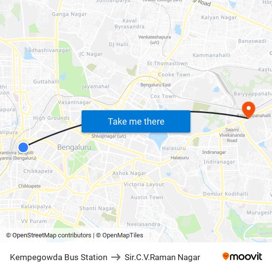 Kempegowda Bus Station to Sir.C.V.Raman Nagar map