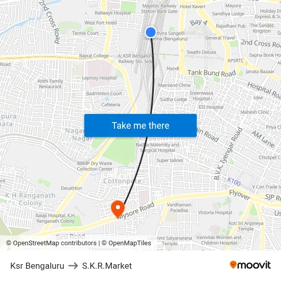Ksr Bengaluru to S.K.R.Market map
