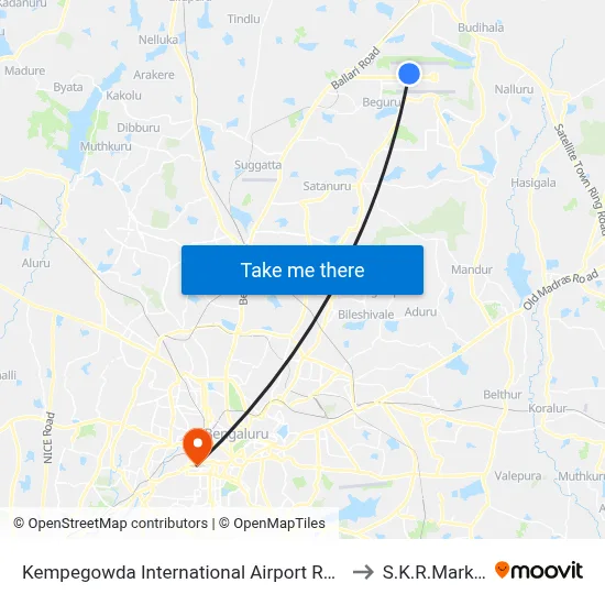 Kempegowda International Airport Road to S.K.R.Market map
