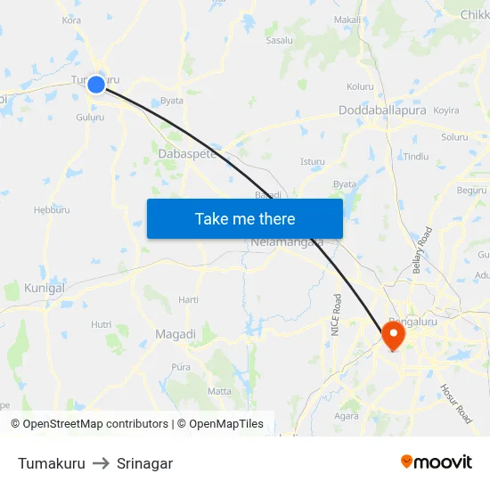 Tumakuru to Srinagar map