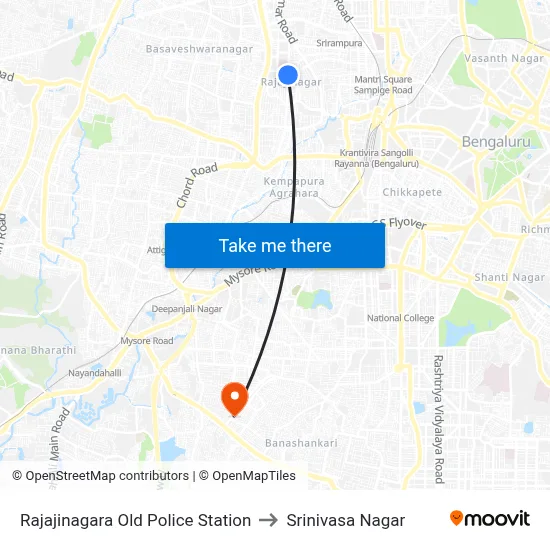 Rajajinagara Old Police Station to Srinivasa Nagar map