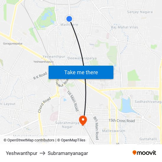 Yeshwanthpur to Subramanyanagar map