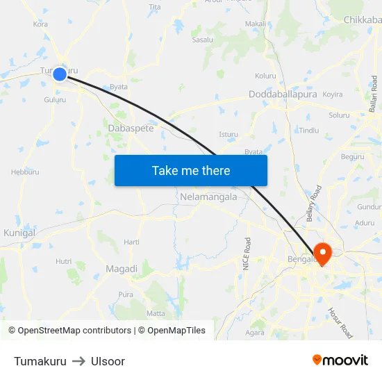 Tumakuru to Ulsoor map