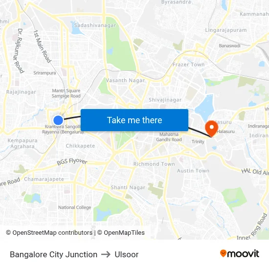 Bangalore City Junction to Ulsoor map
