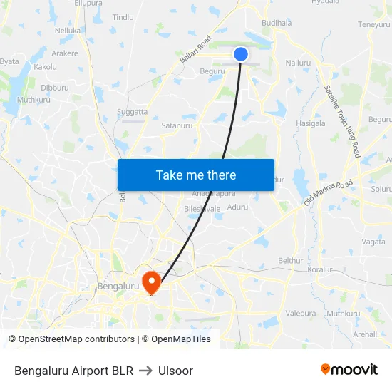 Bengaluru Airport BLR to Ulsoor map